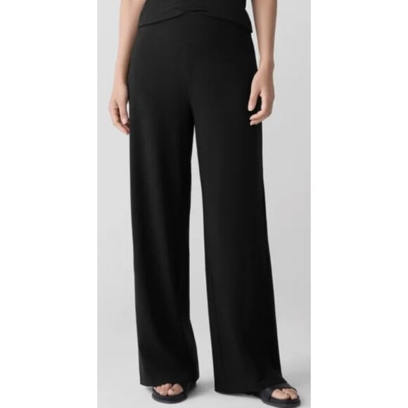 Eileen Fisher Pants - EILEEN FISHER Wide Leg Pant Black Stretch Pull On Size Small Minimalist Travel